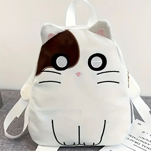 Adults and kids unisex!! 🐈 Brand new in bag embroidered white cat backpack - Picture 3 of 5